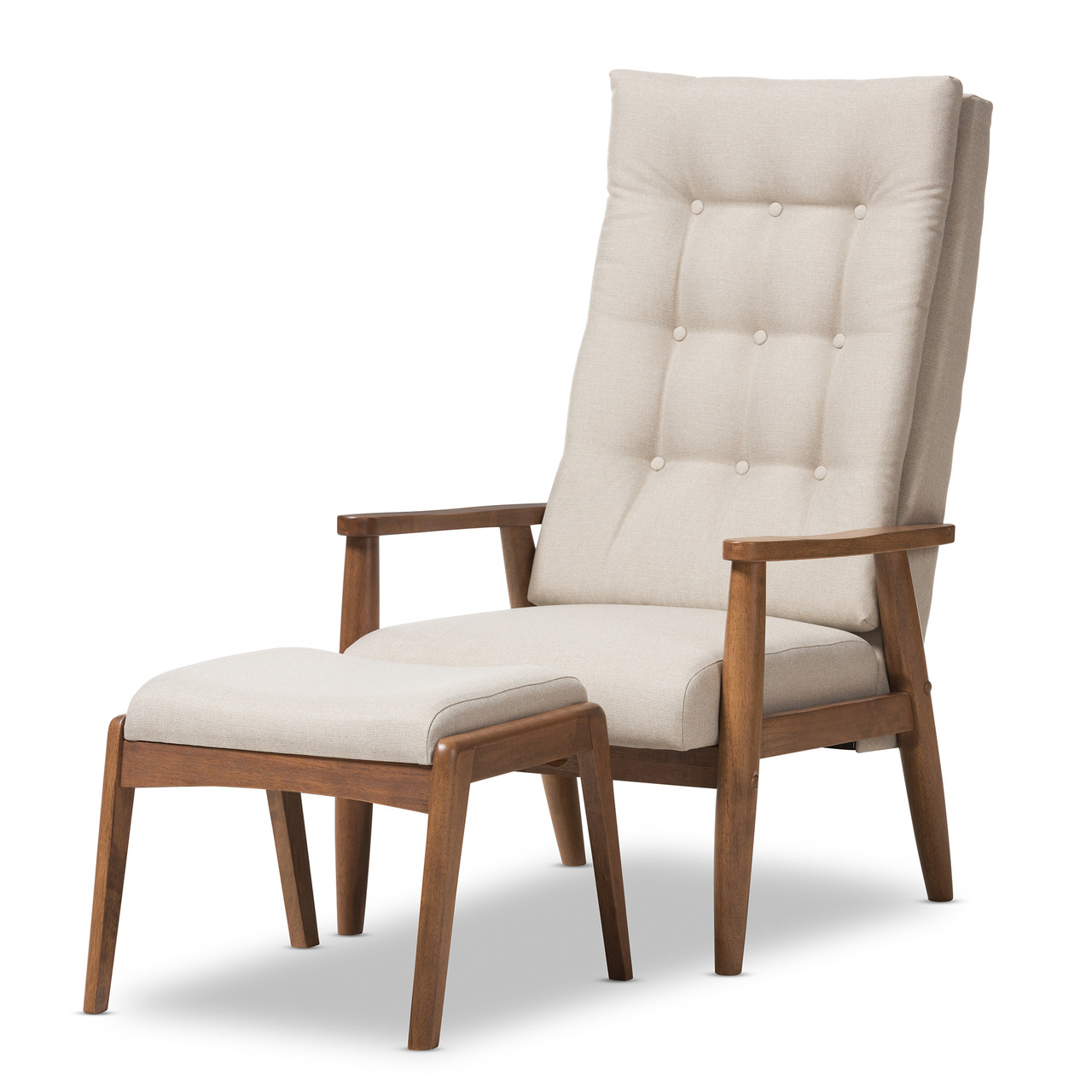 Roxy Mid-Century Modern Finish Wood and Light Fabric Upholstered Button-Tufted High-Back Chair main image 1